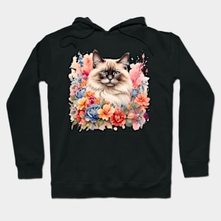 A birman cat decorated with beautiful watercolor flowers Hoodie